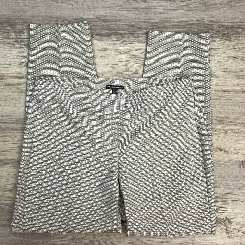 Adrianna Papell Gray & White Print Elastic Waist Pull On Straight Leg Pants 12